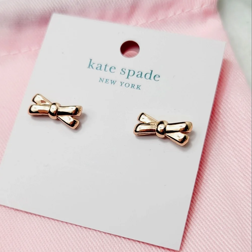Kate Spade Double Bow Rose Gold Studs Earrings W KS Jewelry Bag